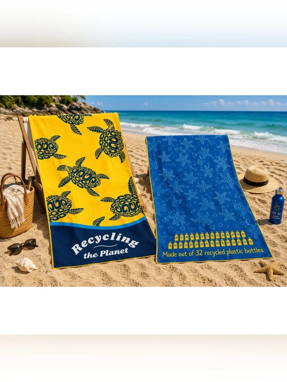 Eco-Friendly  Beach Towel Double-Sided Design |Soft Quick-Dry| Sand Proof 3 PACK